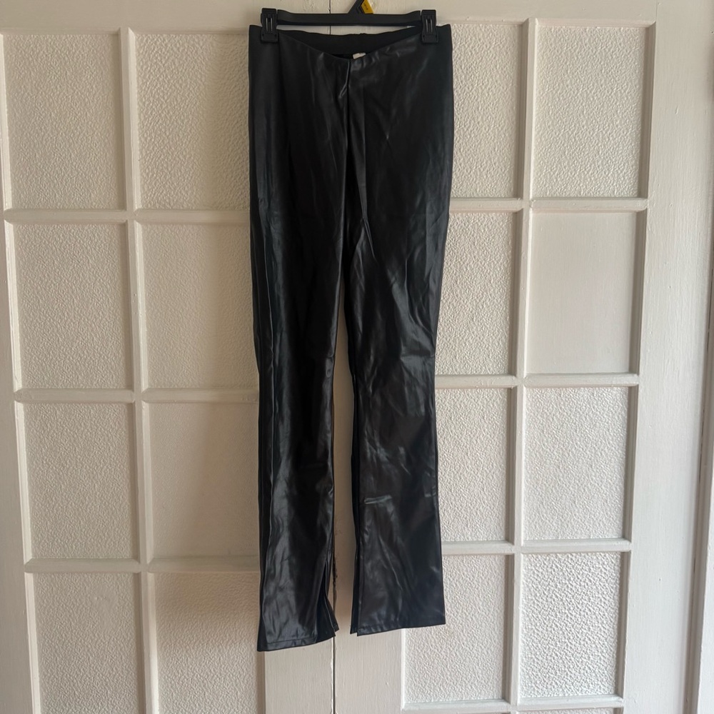 Black Faux Leather Split hem flare Pants/leggings